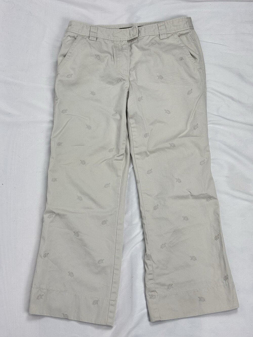 J.Crew Women's Chino Pants Khaki Beige Embroidered Turtles Size 4 Preppy Coastal